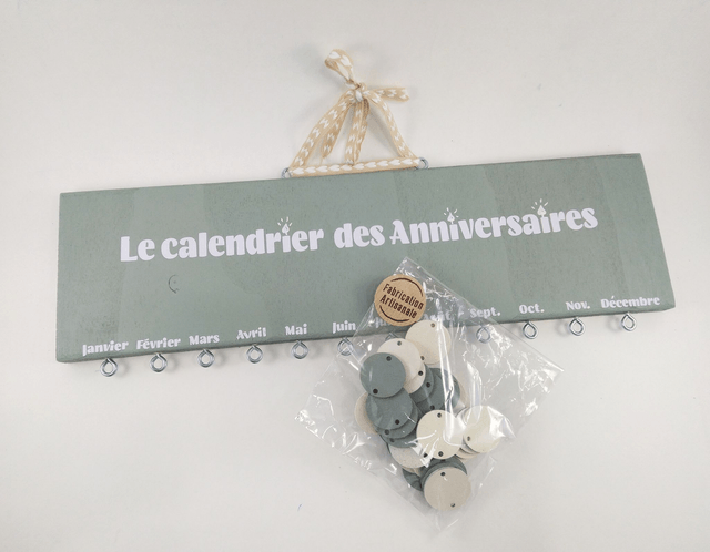 Calendrier perpétuel des anniversaires vert sauge 